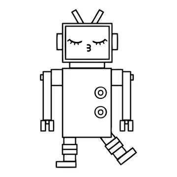 Line drawing cartoon robot Stockillustratie