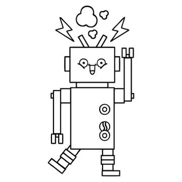 Line drawing cartoon robot Stock Illustration