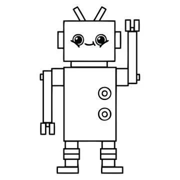 Line drawing cartoon robot 스톡 일러스트