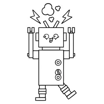 Line drawing cartoon robot Illustrazione stock