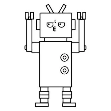 Line drawing cartoon robot 스톡 일러스트
