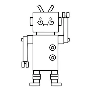 Line drawing cartoon robot Illustrazione stock