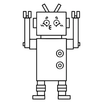 Line drawing cartoon robot Illustrazione stock