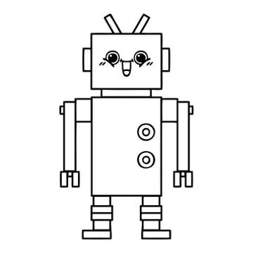 Line drawing cartoon robot Stockillustratie