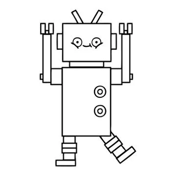 Line drawing cartoon robot Illustrazione stock