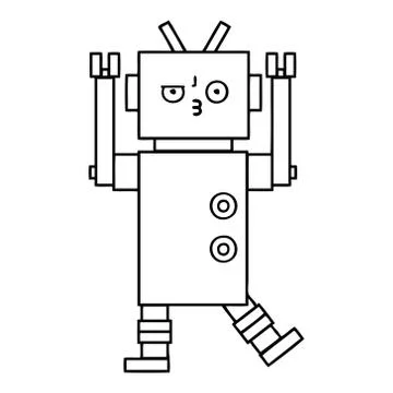 Line drawing cartoon robot Stockillustratie