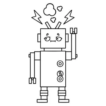 Line drawing cartoon robot イラスト素材