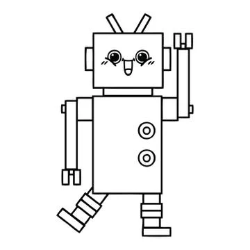 Line drawing cartoon robot Illustrazione stock