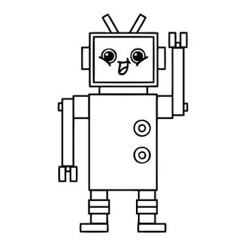 Line drawing cartoon robot Stockillustratie