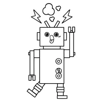 Line drawing cartoon robot malfunction Stock Illustration