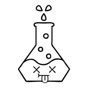 Line drawing cartoon science beaker Stock Illustration