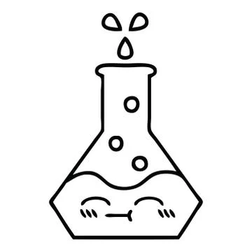 Line drawing cartoon science beaker Stock Illustration