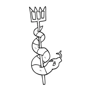 Line drawing cartoon serpent on devils fork イラスト素材
