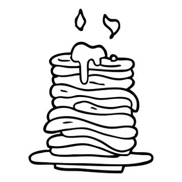 Line drawing cartoon stack of pancakes Stock Illustration