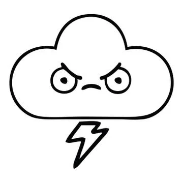 Line drawing cartoon storm cloud Stock Illustration