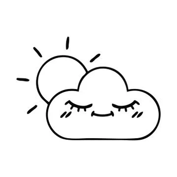 Line drawing cartoon storm cloud and sun Illustrazione stock
