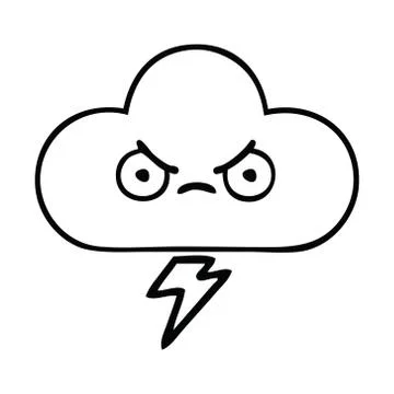 Line drawing cartoon thunder cloud Illustrazione stock
