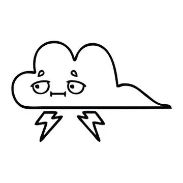 Line drawing cartoon thunder cloud Illustrazione stock