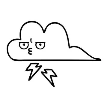 Line drawing cartoon thunder cloud Illustrazione stock