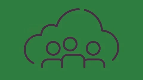 Line drawing of cloud and two people in black tree outline screen isolated on Vidéo 336954650