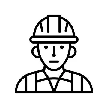 Line Drawing of Construction Worker Wearing Safety Helmet and Vest Ilustración de archivo