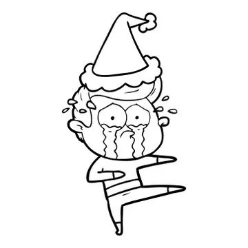 Line drawing of a crying dancer wearing santa hat 스톡 일러스트