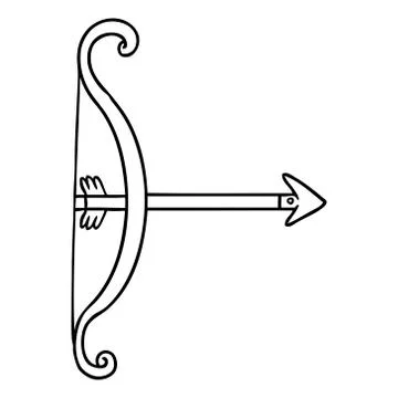 Line drawing doodle of a bow and arrow Stock Illustration