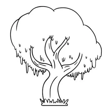 Line drawing doodle of a green tree Illustrazione stock