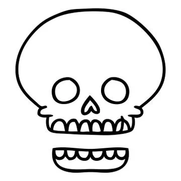 Line drawing doodle of a skull head Illustrazione stock
