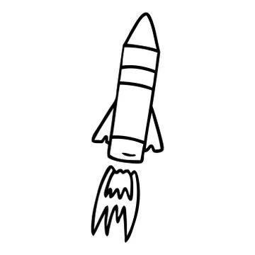 Line drawing doodle of a space rocket Stock Illustration