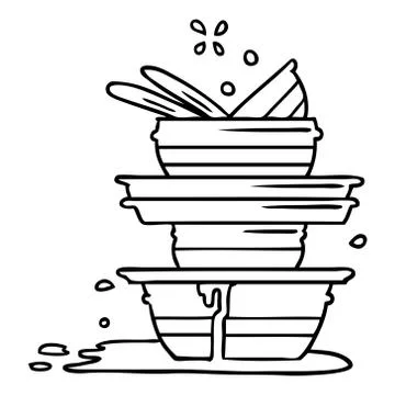 Line drawing doodle of a stack of dirty plates 스톡 일러스트