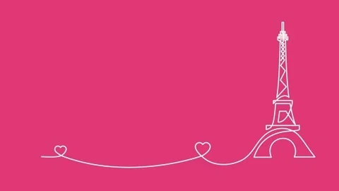 Line drawing of the Eiffel tower and two hearts Stock Footage 333020923