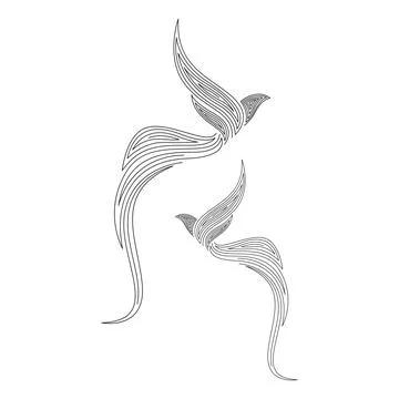 Line drawing of a fire phoenix. Stock Illustration