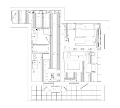 Line drawing floor plan on a white background, Mock up of furnished home apartme Stock Illustration