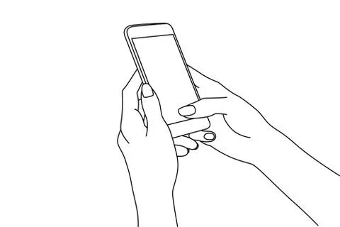 Line drawing of hands texting in a smartphone Illustrazione stock
