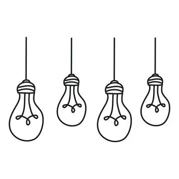 Line drawing of hanging light bulbs with simple design Stock Illustration