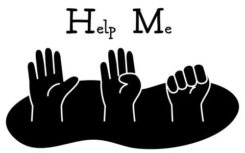 Line drawing of the Help Me hand sign Stock Illustration