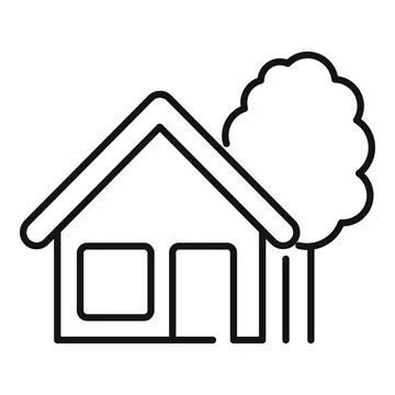 Line drawing of a house with tree representing home Ilustración de archivo
