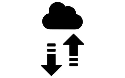 Line drawing icon of cloud mark and upload/download mark, black and white Illustrazione stock