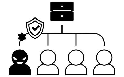 Line drawing icon of server blocking hackers with security measures, black .. Stock Illustration