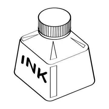 Line Drawing of Ink Bottle -Simple line Vector Stock Illustration
