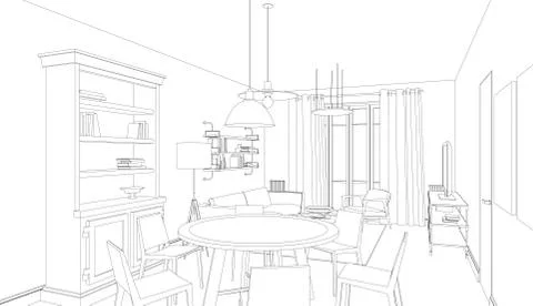 Line drawing of the interior Stock Illustration