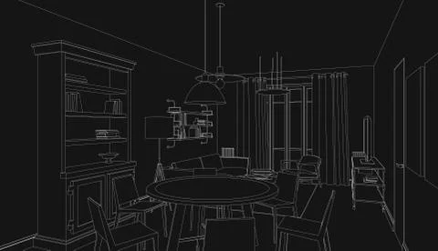 Line drawing of the interior Stock Illustration