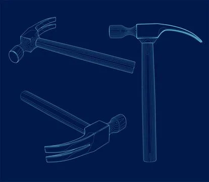 Line drawing of isolated vector object hammer set. Hammer construction line Illustrazione stock