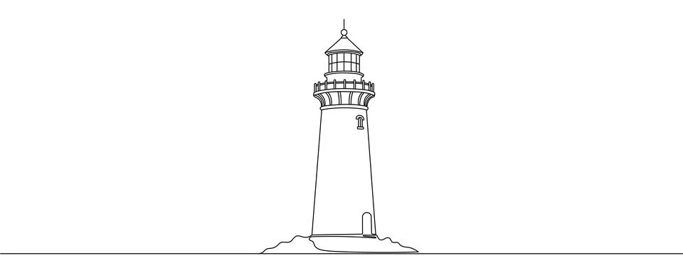 Line drawing of lighthouse tower. Simple illustration of castle hill tower,.. Stock Illustration