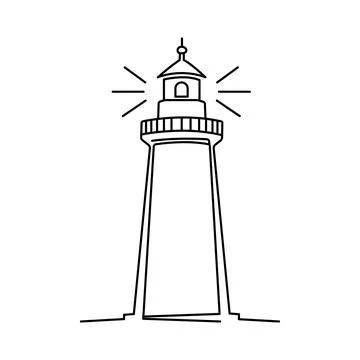 Line drawing of lighthouse tower. Simple illustration of castle hill tower,.. Stock Illustration