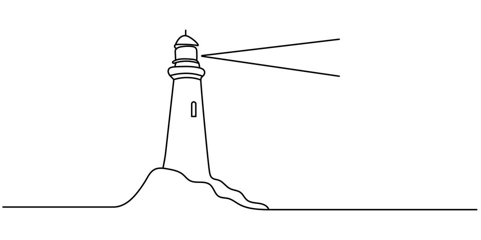 Line drawing of lighthouse tower. Simple illustration of castle hill tower,.. Stock Illustration