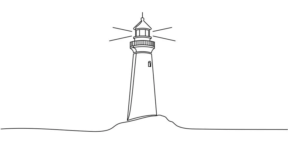 Line drawing of lighthouse tower. Simple illustration of castle hill tower,.. Stock Illustration