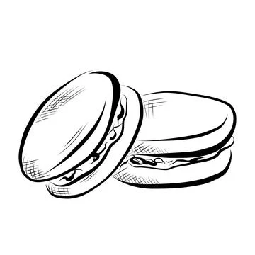 Line drawing. Line art of macaroon sweet. Vector Stock Illustration