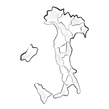 Line drawing. Line art map of Italy hand drawn. Vector Stock Illustration
